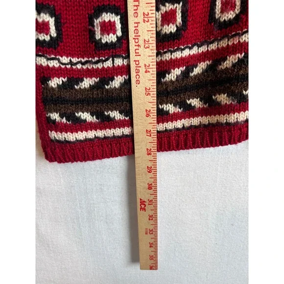 Vintage‎ Geometric Pattern Knit Cardigan Sweater Red Brown White Women SZ S/M - Picture 8 of 9